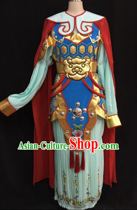 Traditional Chinese Shaoxing Opera Female General Green Clothing Ancient Peking Opera Blues Costume for Women