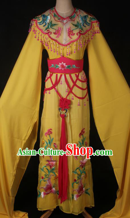 Traditional Chinese Shaoxing Opera Peri Princess Yellow Dress Ancient Peking Opera Diva Costume for Women