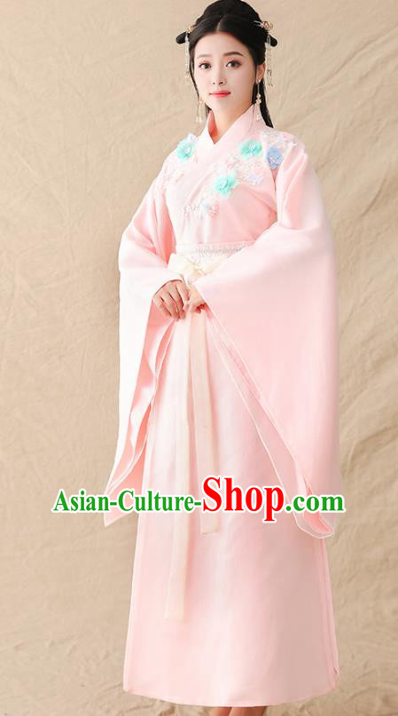 Chinese Ancient Drama Court Princess Pink Hanfu Dress Traditional Jin Dynasty Palace Lady Replica Costumes for Women