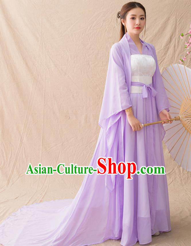 Chinese Ancient Drama Peri Goddess Purple Hanfu Dress Traditional Han Dynasty Court Princess Replica Costumes for Women