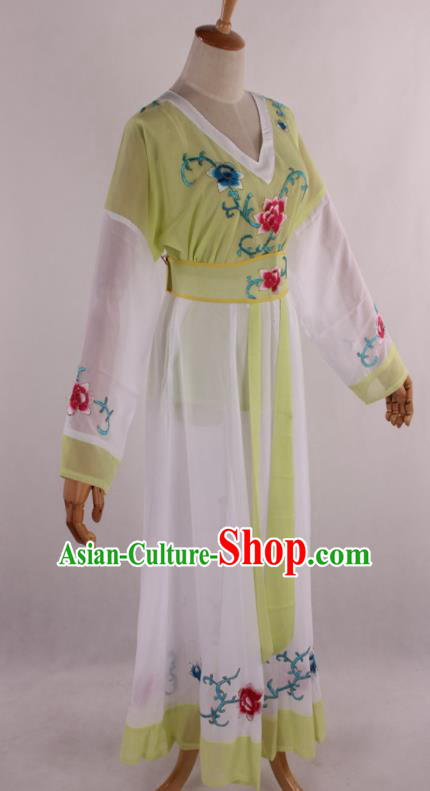 Chinese Traditional Shaoxing Opera Young Lady Light Green Dress Ancient Peking Opera Maidservant Costume for Women