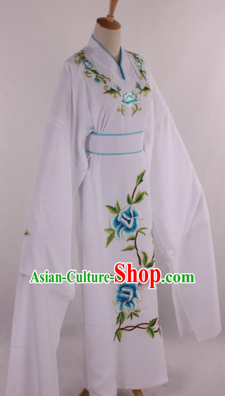 Traditional Chinese Shaoxing Opera Niche Scholar Embroidered White Robe Ancient Nobility Childe Costume for Men