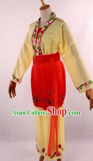 Chinese Traditional Beijing Opera Servant Girl Yellow Clothing Ancient Peking Opera Young Lady Costume for Women