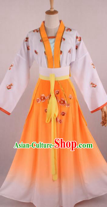 Chinese Beijing Opera Village Girl Orange Dress Ancient Traditional Peking Opera Maidservant Costume for Women