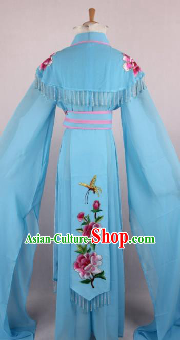 Professional Chinese Beijing Opera Nobility Lady Blue Dress Ancient Traditional Peking Opera Diva Costume for Women