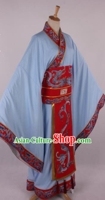 Traditional Chinese Shaoxing Opera Niche Embroidered Blue Clothing Ancient Han Dynasty Minister Costume for Men
