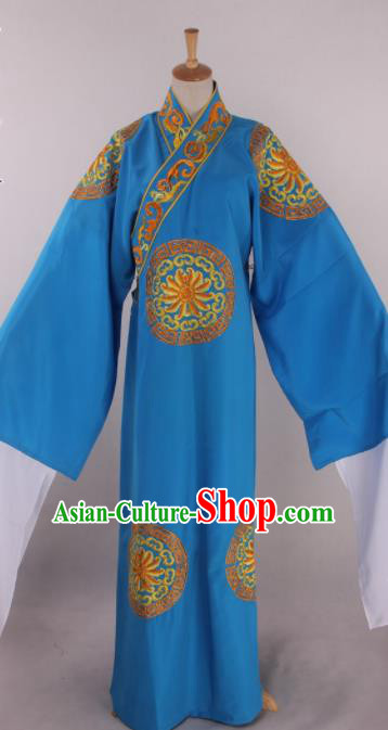 Traditional Chinese Shaoxing Opera Takefu Blue Robe Ancient Imperial Bodyguard Costume for Men