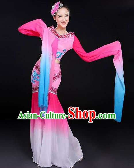 Traditional Chinese Classical Dance Cai Wei Costume Group Dance Water Sleeve Dance Pink Dress for Women