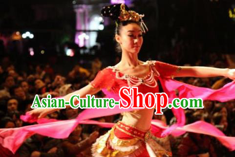 Traditional Chinese Classical Dance Hu Xuan Wu Costume Fan Dance Beautiful Dance Red Dress for Women