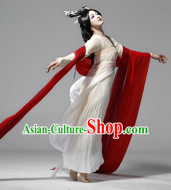 Traditional Chinese Classical Dance Confucius Costume Court Lady Stage Show Beautiful Dance White Dress for Women