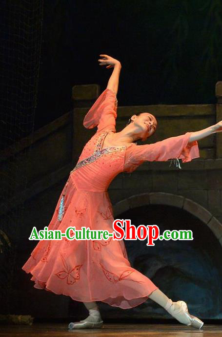 Traditional Chinese Classical Dance Liang Zhu Costume Butterfly Lovers Stage Show Beautiful Dance Pink Dress for Women