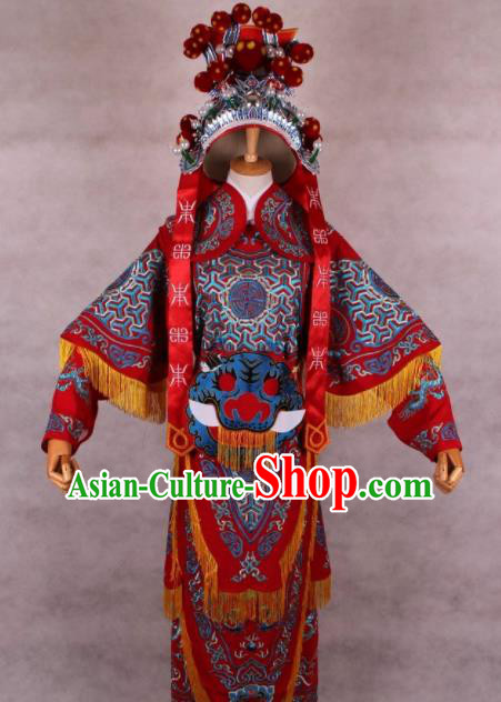 Chinese Shaoxing Opera Takefu Red Clothing Traditional Ancient General Da Kao Costume for Men
