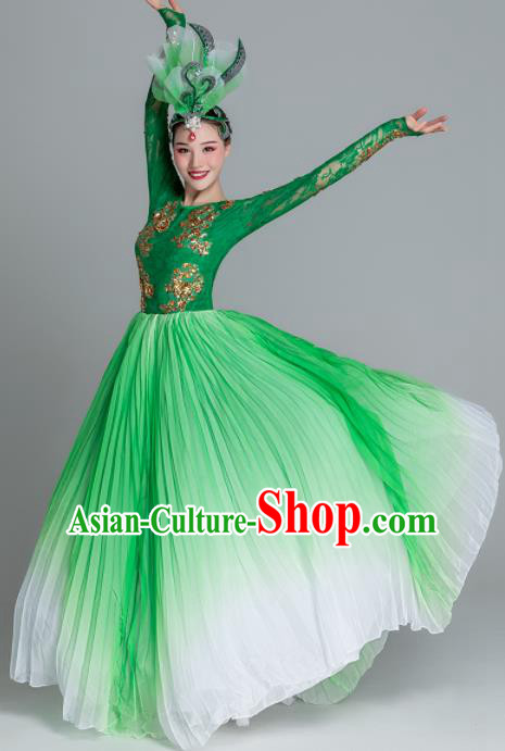 Traditional Chinese Classical Dance Green Dress Stage Show Opening Dance Costume for Women