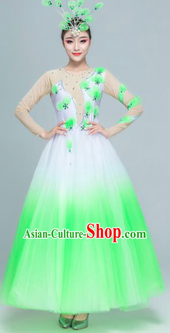 Traditional Chinese Spring Festival Gala Modern Dance Green Dress Stage Show Chorus Opening Dance Costume for Women