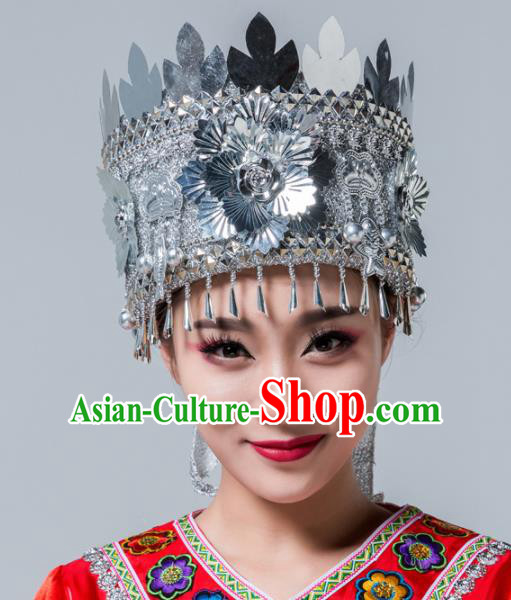 Traditional Chinese Miao Nationality Hat Ethnic Folk Dance Headwear for Women