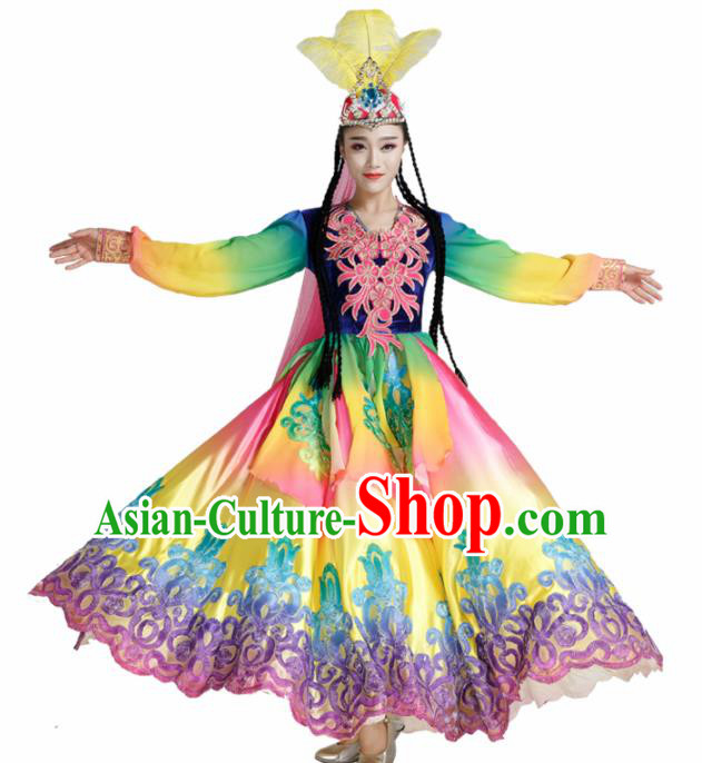 Traditional Chinese Uyghur Nationality Dance Dress Stage Show Ethnic Dance Costume for Women