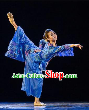Traditional Chinese Classical Dance Qiu Jin Costume Ballet Stage Show Beautiful Dance Blue Dress for Women