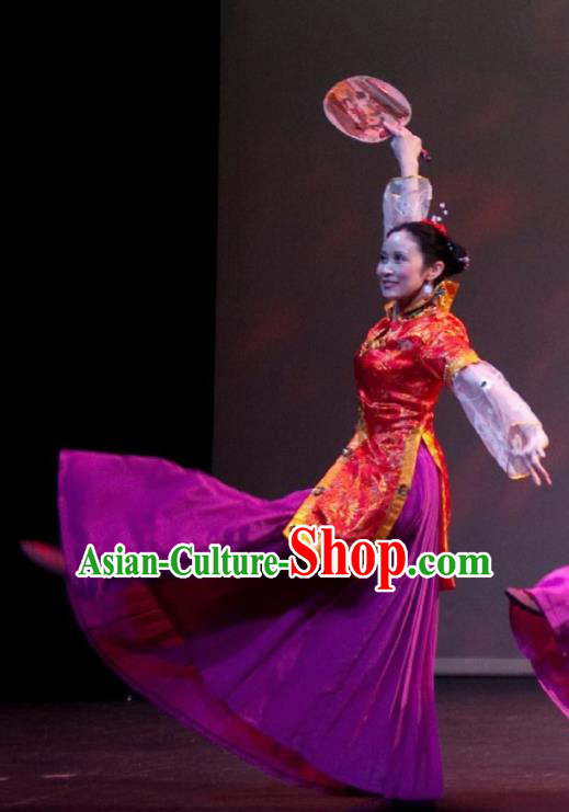 Chinese Beautiful Dance Wan Shan Shi Nv Costume Traditional Palace Fan Classical Dance Competition Dress for Women