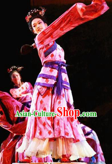 Chinese Beautiful Dance Xiang He Ge Pink Costume Traditional Water Sleeve Dance Classical Dance Competition Dress for Women