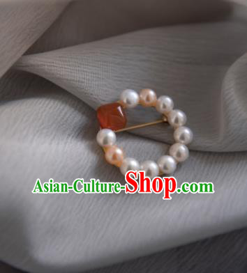 Chinese Ancient Cheongsam Pearl Brooch Jewelry Accessories Traditional Hanfu Breastpin for Women