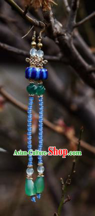 Chinese Ancient Princess Ear Accessories Traditional Hanfu Blue Beads Tassel Earrings for Women