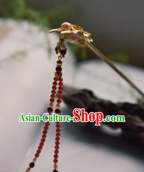 Chinese Ancient Princess Hair Accessories Traditional Hanfu Garnet Tassel Hairpins for Women