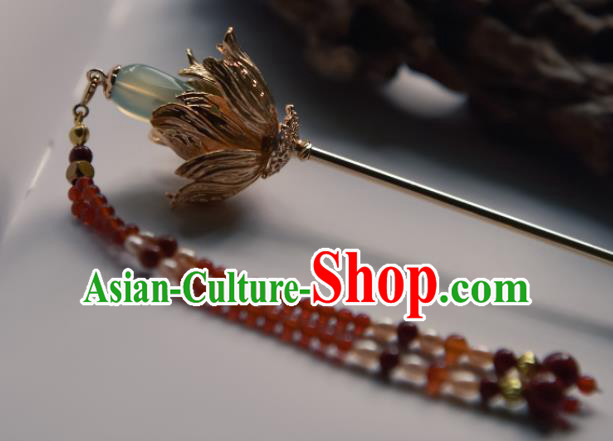 Chinese Ancient Princess Hair Accessories Traditional Hanfu Garnet Tassel Magnolia Hairpins for Women