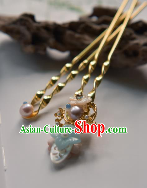 Chinese Ancient Princess Hair Accessories Traditional Hanfu Golden Hairpins for Women