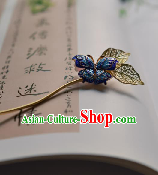 Chinese Ancient Princess Hair Accessories Traditional Hanfu Cloisonne Butterfly Hairpins for Women