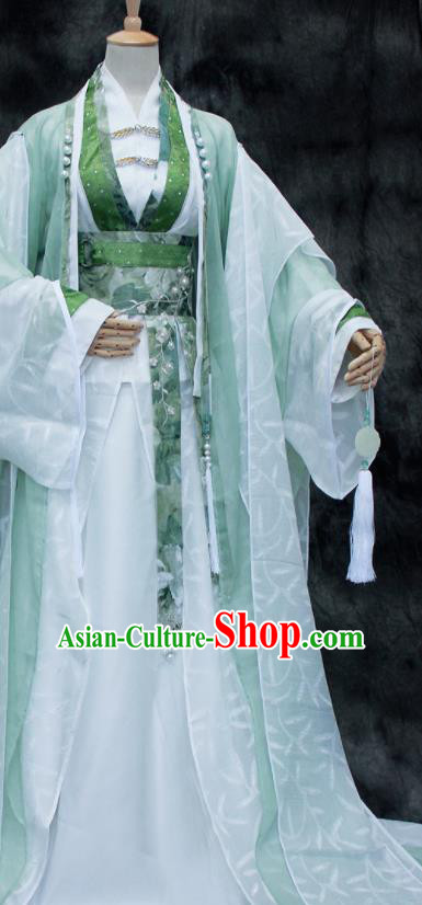 Traditional Chinese Cosplay Swordsman Green Costume Ancient Royal Highness Hanfu Clothing for Men