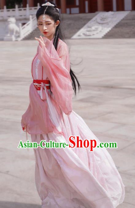 Traditional Chinese Tang Dynasty Historical Costume Ancient Court Lady Pink Hanfu Dress for Women