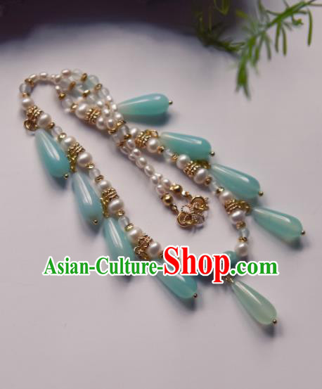 Chinese Ancient Princess Green Beads Jewelry Accessories Hanfu Tassel Necklace for Women