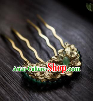 Chinese Ancient Princess Hair Accessories Golden Hair Comb Traditional Hanfu Hairpins for Women
