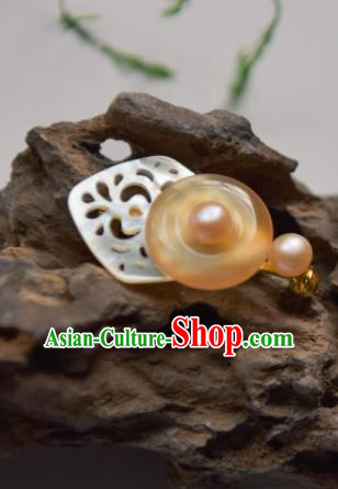Chinese Ancient Shell Brooch Jewelry Accessories Traditional Hanfu Breastpin for Women