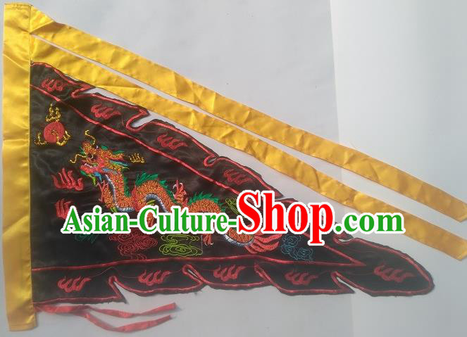 Chinese Traditional Dragon Boat Competition Embroidered Dragon Flag Black Silk Triangular Flag