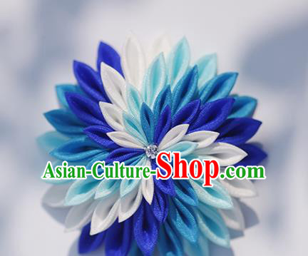 Japanese Geisha Kimono Blue Chrysanthemum Hair Claw Hairpins Traditional Yamato Hair Accessories for Women