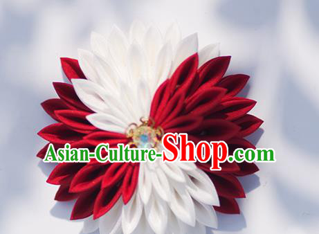Japanese Geisha Kimono Wine Red Chrysanthemum Hair Claw Hairpins Traditional Yamato Hair Accessories for Women