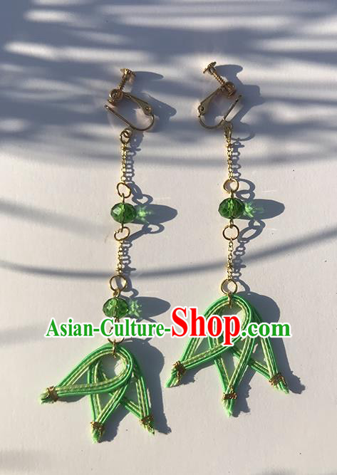 Japanese Ancient Green Thread Ear Accessories Traditional Kimono Earrings for Women