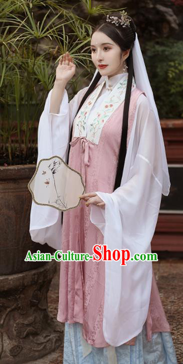 Traditional Chinese Ming Dynasty Palace Princess Historical Costume Ancient Drama Taoist Nun Pink Hanfu Dress for Women