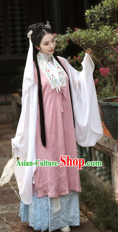 Traditional Chinese Ming Dynasty Palace Princess Historical Costume Ancient Drama Taoist Nun Pink Hanfu Dress for Women