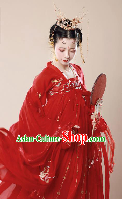 Traditional Chinese Tang Dynasty Bride Wedding Historical Costume Ancient Drama Princess Red Hanfu Dress for Women