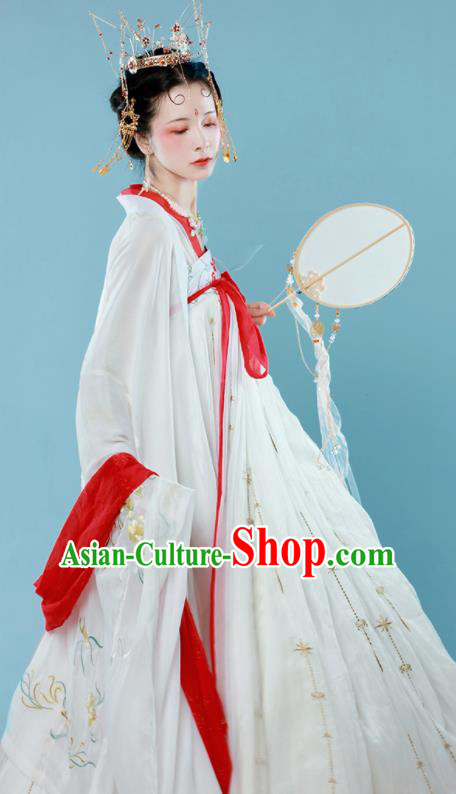 Traditional Chinese Tang Dynasty Princess Historical Costume Ancient Drama Goddess White Hanfu Dress for Women