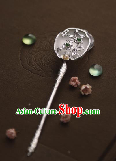 Chinese Ancient Princess Carving Plum Jade Hairpins Traditional Hanfu Hair Accessories for Women