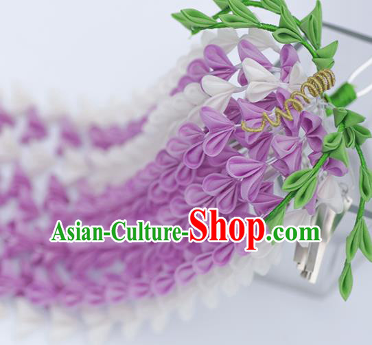 Japanese Geisha Kimono Purple Wisteria Tassel Hairpins Traditional Yamato Hair Accessories for Women