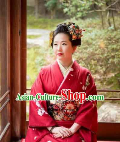 Japanese Geisha Kimono Chrysanthemum Cranes Hairpins Traditional Yamato Hair Accessories for Women