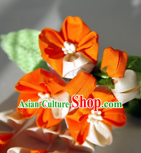 Japanese Geisha Kimono Orange Sakura Tassel Hair Claw Hairpins Traditional Yamato Hair Accessories for Women