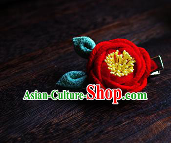 Japanese Geisha Kimono Red Camellia Hair Claw Hairpins Traditional Yamato Hair Accessories for Women