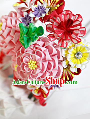 Japanese Geisha Kimono Pink Peony Tassel Hairpins Traditional Yamato Hair Accessories for Women