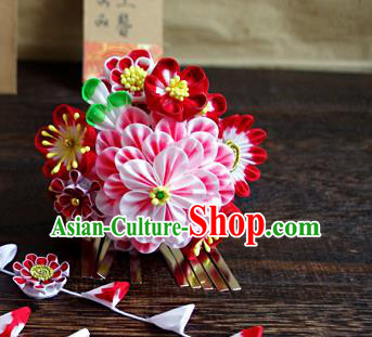 Japanese Geisha Kimono Pink Peony Sakura Hair Claw Tassel Hairpins Traditional Yamato Hair Accessories for Women