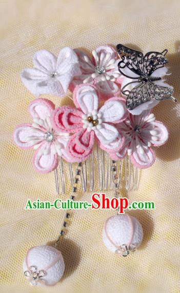 Japanese Geisha Kimono Sakura Butterfly Hair Comb Tassel Hairpins Traditional Yamato Hair Accessories for Women